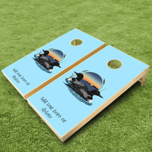 Rustic Sunset Vintage Loons Lake Wedding  Cornhole Set