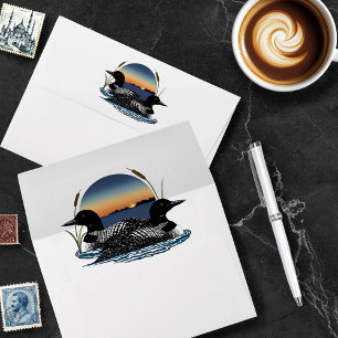 Rustic Sunset Vintage Loons Lake Wedding Envelope