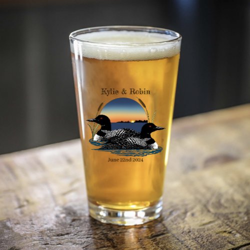 Rustic Sunset Vintage Loons Lake Wedding Glass