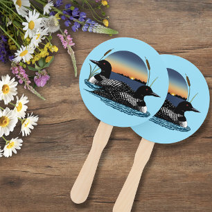Rustic Sunset Vintage Loons Lake Wedding Hand Fan
