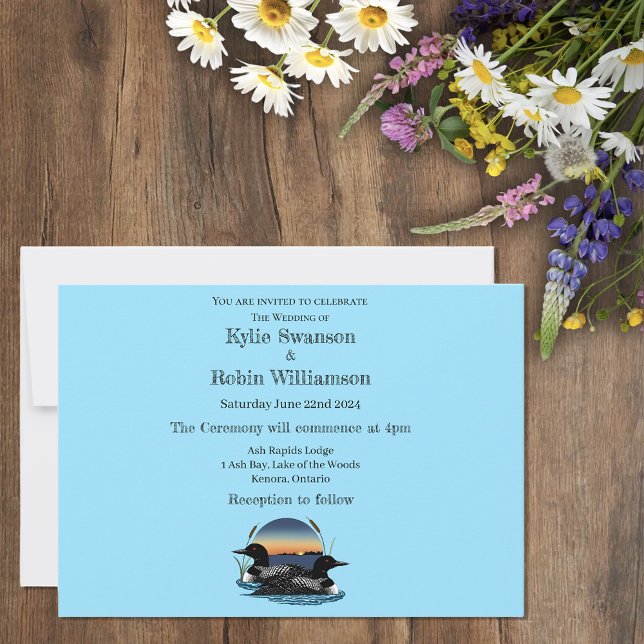 Rustic Sunset Vintage Loons Lake Wedding Invitation (Creator Uploaded)