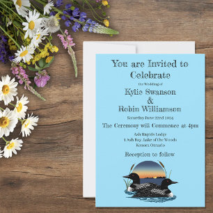 Rustic Sunset Vintage Loons Lake Wedding  Invitation