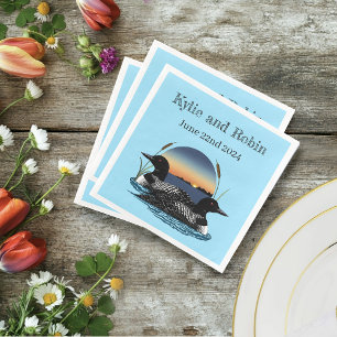 Rustic Sunset Vintage Loons Lake Wedding Paper Dinner Napkins