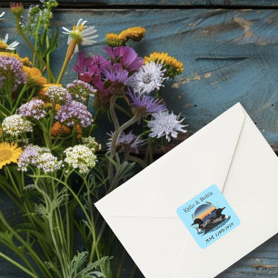 Rustic Sunset Vintage Loons Lake Wedding Square Sticker