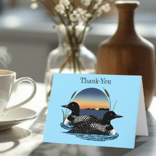 Rustic Sunset Vintage Loons Lake Wedding Thank You Card