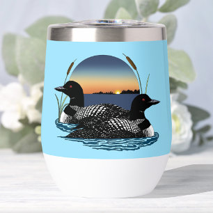 Rustic Sunset Vintage Loons Lake Wedding Thermal Wine Tumbler