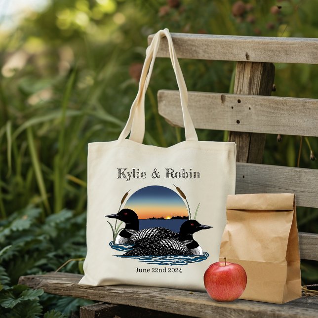 Rustic Sunset Vintage Loons Lake Wedding Tote Bag (Creator Uploaded)