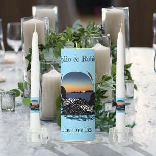 Rustic Sunset Vintage Loons Lake Wedding Unity Candle Set