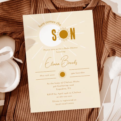 Rustic Sunshine Here Comes The Son Baby Shower Invitation