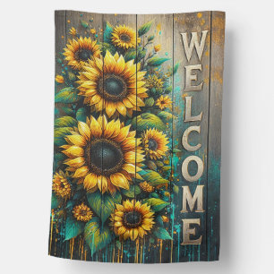 Rustic Sunshine Welcome House Flag