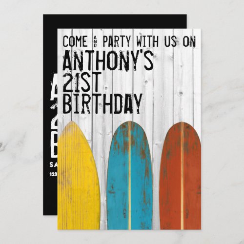 Rustic Surfer Typography Birthday Invitation