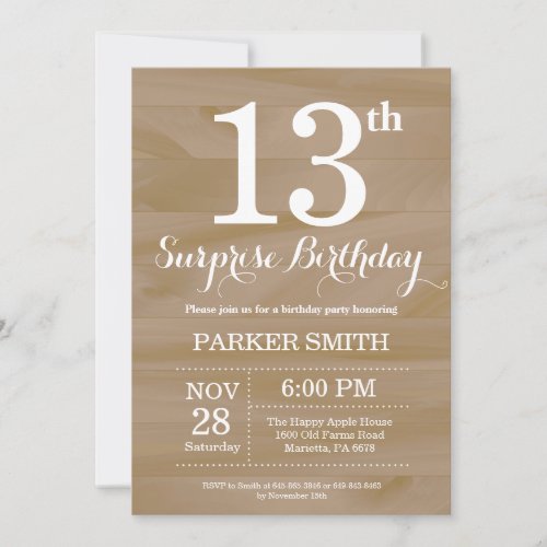 Rustic Surprise 13th Birthday Invitation