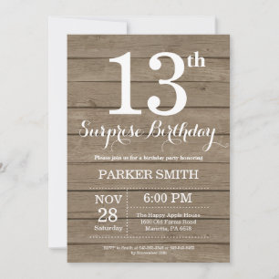Rustic Surprise 13th Birthday Invitation