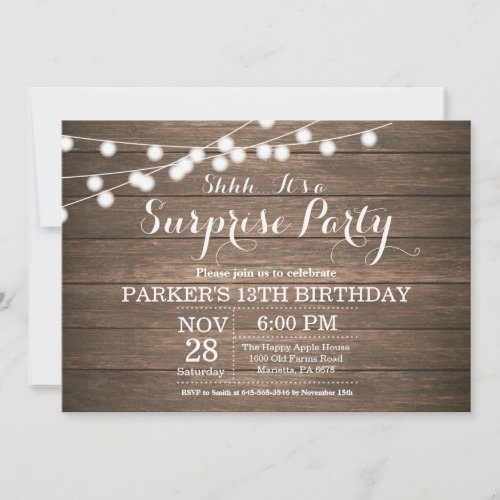 Rustic Surprise 13th Birthday Invitation Wood