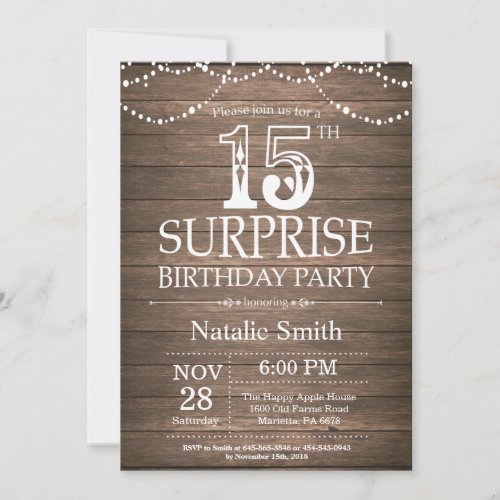 Rustic Surprise 15th Birthday Invitation