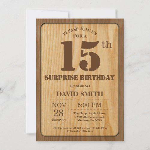 Rustic Surprise 15th Birthday Invitation Wood