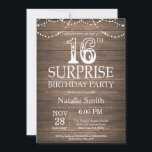 Rustic Surprise 16th Birthday Invitation<br><div class="desc">Rustic Surprise 16th Birthday Invitation with Rustic Wood Background. String Lights. Country Vintage Retro. Adult Birthday. Male Men or Women Birthday. For further customization,  please click the "Customize it" button and use our design tool to modify this template.</div>
