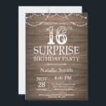 Rustic Surprise 16th Birthday Invitation<br><div class="desc">Rustic Surprise 16th Birthday Invitation with Rustic Wood Background. String Lights. Country Vintage Retro. Adult Birthday. Male Men or Women Birthday. For further customization,  please click the "Customize it" button and use our design tool to modify this template.</div>