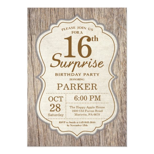 Rustic Surprise 16th Birthday Invitation Wood | Zazzle.com