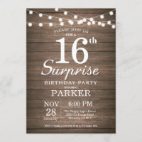 Rustic Surprise 16th Birthday Invitation Wood