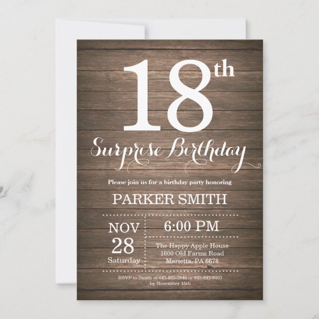Rustic Surprise 18th Birthday Invitation (Front)