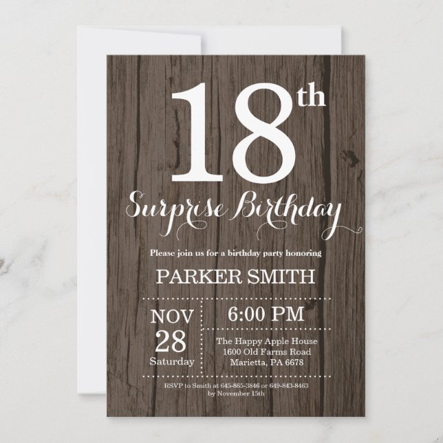 Rustic Surprise 18th Birthday Invitation (Front)