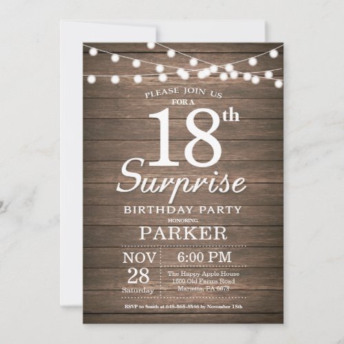 Rustic Surprise 18th Birthday Invitation Wood