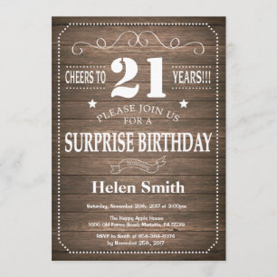 Rustic Surprise 21st Birthday Invitation