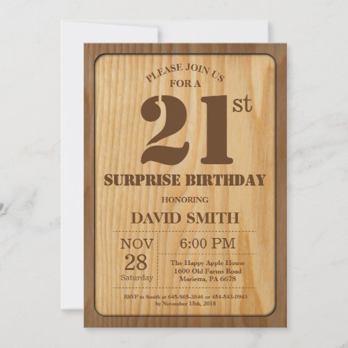Rustic Surprise 21st Birthday Invitation Wood