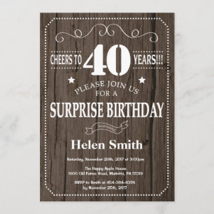 Rustic Surprise 40th Birthday Invitation