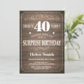 Rustic Surprise 40th Birthday Invitation (Standing Front)