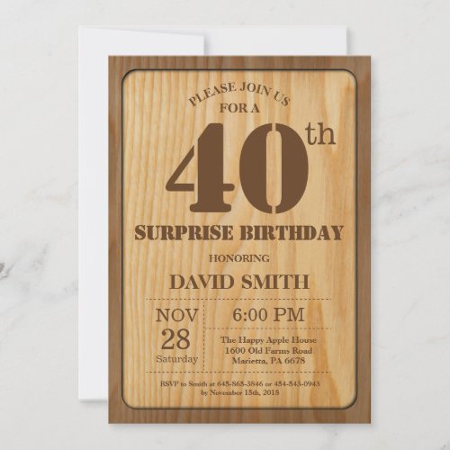 Rustic Surprise 40th Birthday Invitation Wood