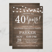 Rustic Surprise 40th Birthday Invitation Wood (Front/Back)