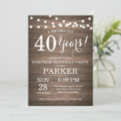 Rustic Surprise 40th Birthday Invitation Wood (Standing Front)