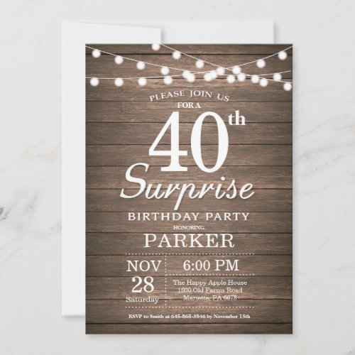 Rustic Surprise 40th Birthday Invitation Wood