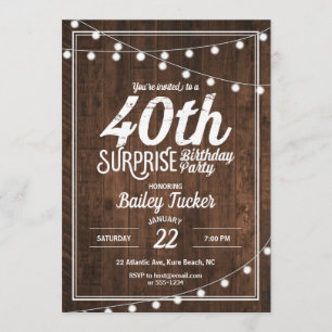 Rustic Surprise 40th Birthday Party Invitation