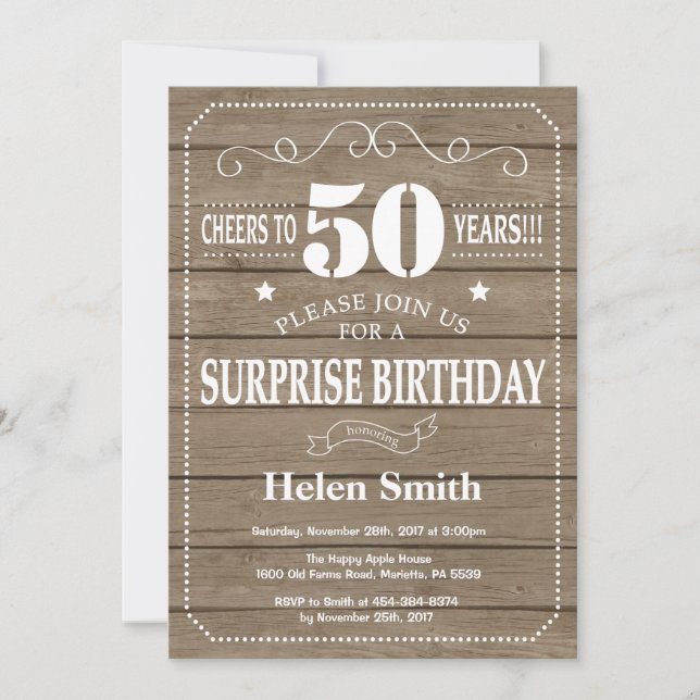 Rustic Surprise 50th Birthday Invitation (Front)