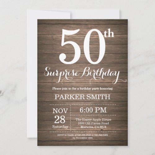 Rustic Surprise 50th Birthday Invitation
