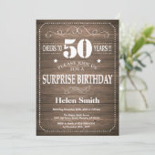 Rustic Surprise 50th Birthday Invitation (Standing Front)