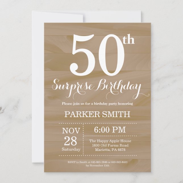 Rustic Surprise 50th Birthday Invitation (Front)