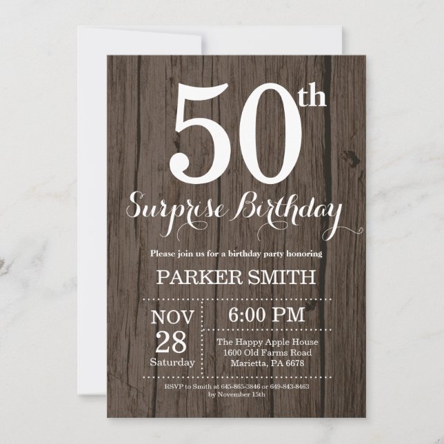 Rustic Surprise 50th Birthday Invitation (Front)