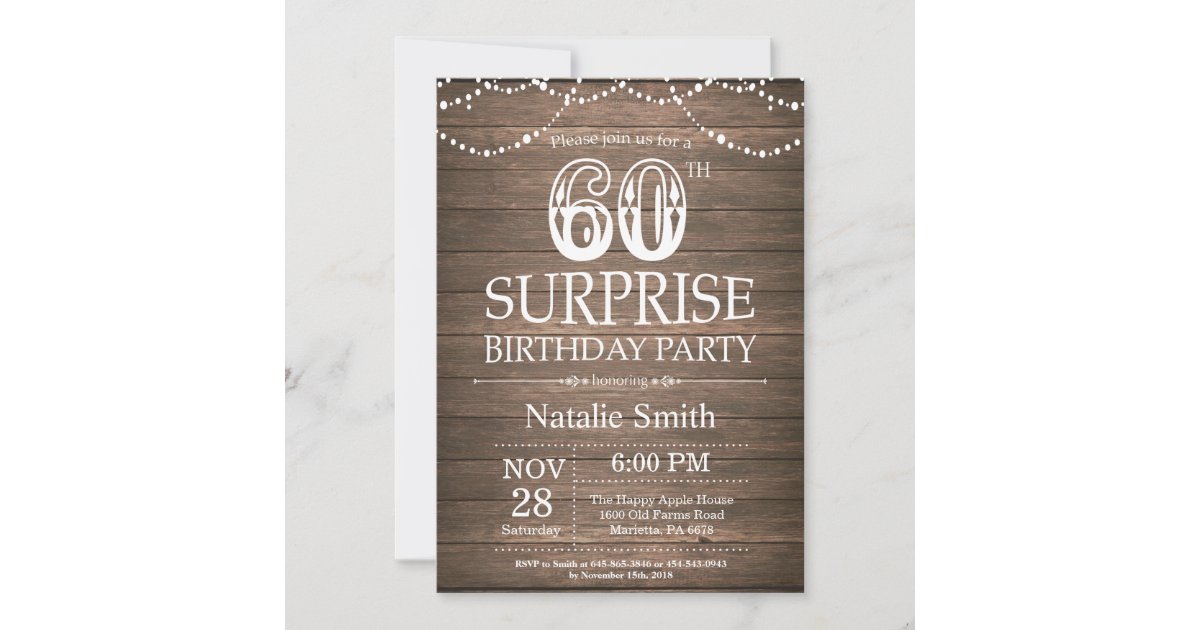 Rustic Surprise 60th Birthday Invitation | Zazzle