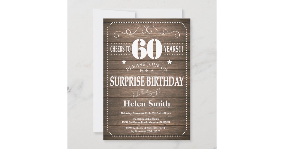 Rustic Surprise 60th Birthday Invitation | Zazzle