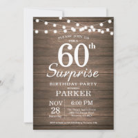 Rustic Surprise 60th Birthday Invitation Wood