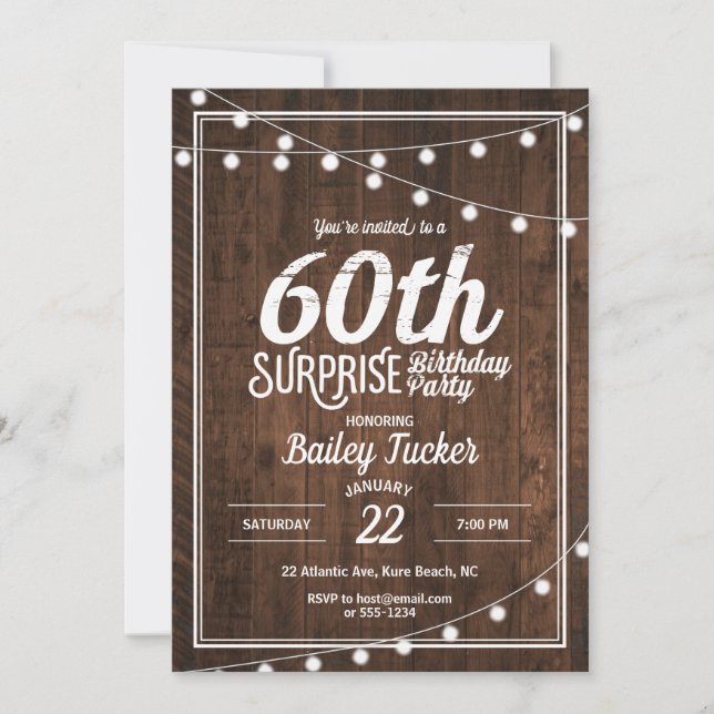 Rustic Surprise 60th Birthday Party Invitation (Front)
