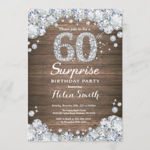 Rustic Surprise 60th Birthday Silver Diamond Invitation