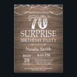 Rustic Surprise 70th Birthday Invitation<br><div class="desc">Rustic Surprise 70th Birthday Invitation with Rustic Wood Background. String Lights. Country Vintage Retro. Adult Birthday. Male Men or Women Birthday. For further customization,  please click the "Customize it" button and use our design tool to modify this template.</div>