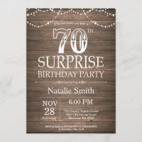 Rustic Surprise 70th Birthday Invitation