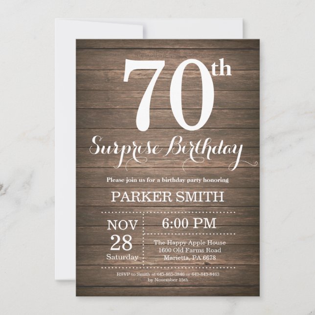 Rustic Surprise 70th Birthday Invitation (Front)