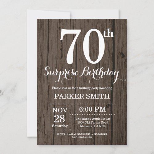 Rustic Surprise 70th Birthday Invitation
